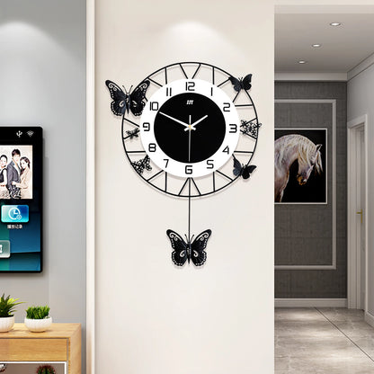 20inch Large Round Butterfly Wall-mounted Clock Creative Iron Craft  Modern Metal Quartz Clock Home Living Room Decor Silent