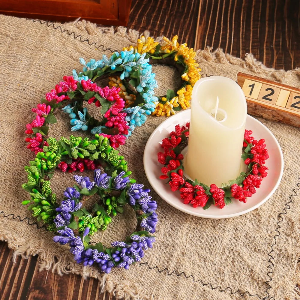 Christmas Artificial Candle Base Decorative Wreath Ring  Wreath Artificial Leather Wedding and Family Table PartyDecoration