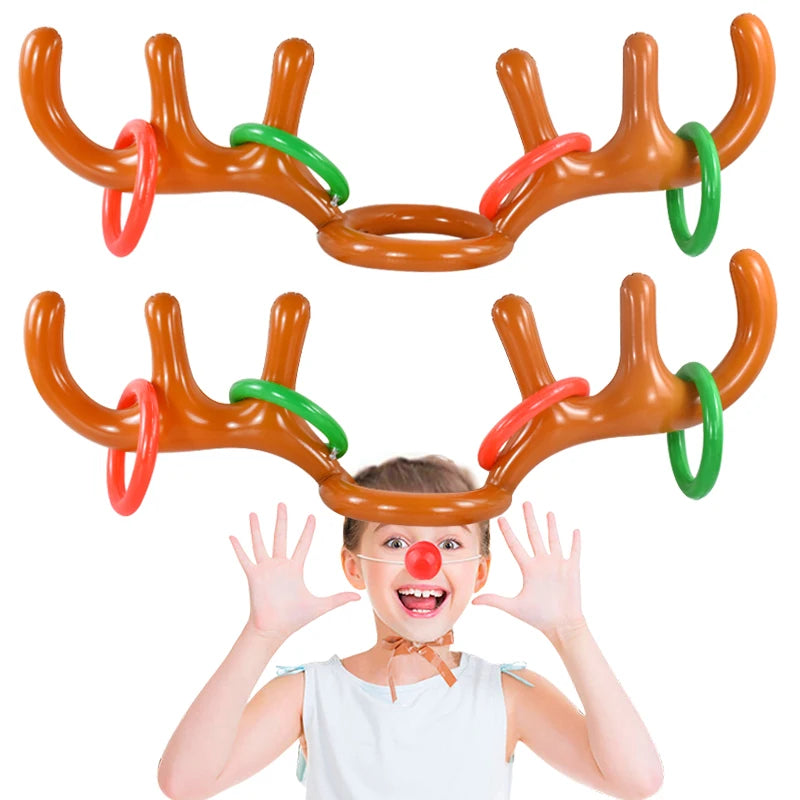 Christmas Inflatable Reindeer Antler Hat Ring Toss Funny Family Game Kids Gift Toy Xmas Party Supplies 2024 Christmas Home Decor