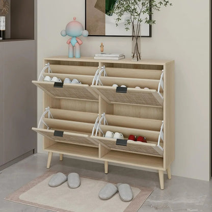 Rattan Shoe Cabinet with 4 Flip Drawers