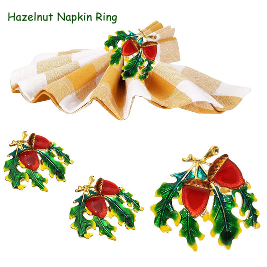 4Pcs Hazelnut Napkin Rings Enamel Xmas Pine Cones Napkin Holder for Christmas Thanksgiving  Dining Buffet Party Table Decor