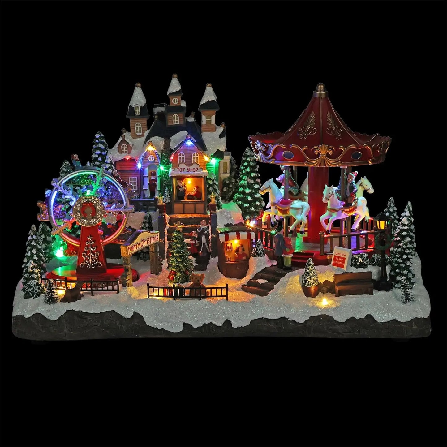 Animated Musical Christmas Theme Park Decor with 37 Multicolor LED Lights, 8 Holiday Songs, Moving Rides