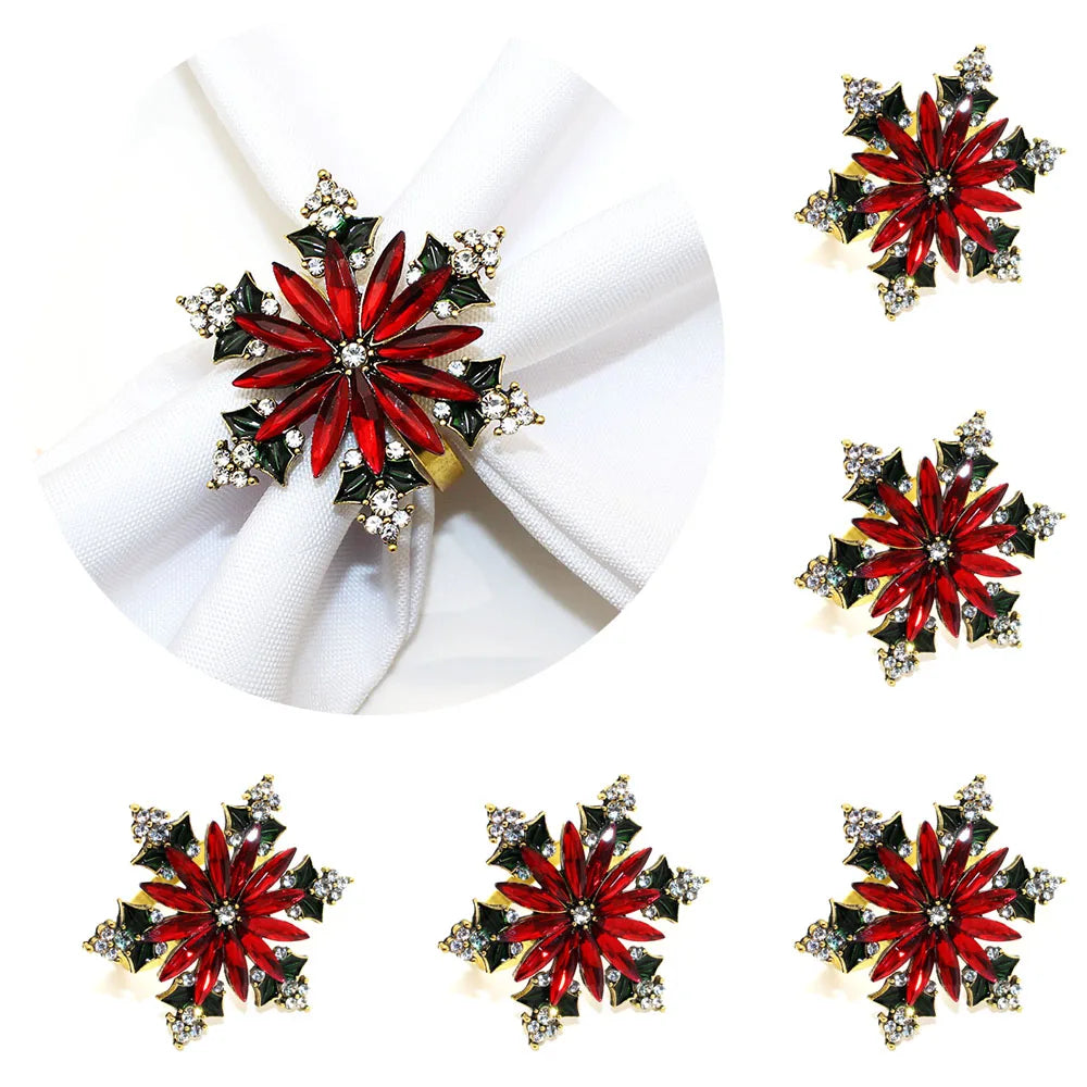 6Pcs Rhinestone Snowflake Christmas Napkin Rings for Dinning Table Setting Wedding Receptions Christmas Thanksgiving Holiday