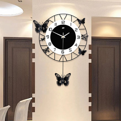 20inch Large Round Butterfly Wall-mounted Clock Creative Iron Craft  Modern Metal Quartz Clock Home Living Room Decor Silent