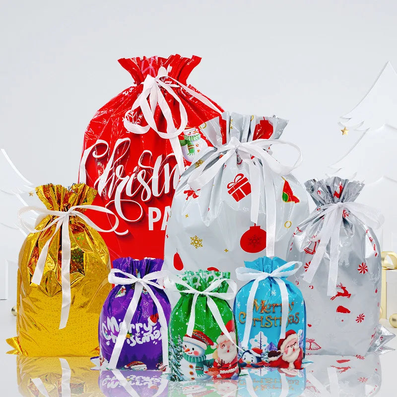 Christmas Gift Bags Large Capacity Merry Christmas Drawstring Gift Packaging Bags 2025 Navidad Party Candy Cookie Wrap Pouch