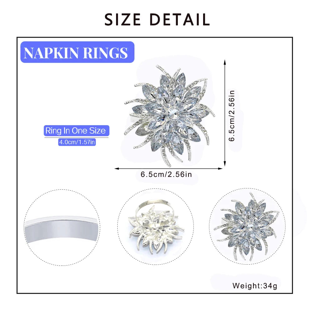 6Pcs Lotus Napkin Rings Holder Rhinestone Flower Napkin Buckles for Wedding Thanksgiving Christmas Holiday Decoration HWC93