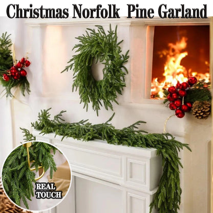 6/9 Ft Christmas Norfolk Pine Garland Real Touch Artificial Greenery Wreath Bulk for Holiday Fireplace Table  Indoor Home Decor