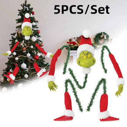 5PCS Arm Leg Head Ornaments Holder Head/Arms and Leg Grinch Stole Stuffed Stuck Topper Garland Ornament Xmas Elf Body Tree Decor