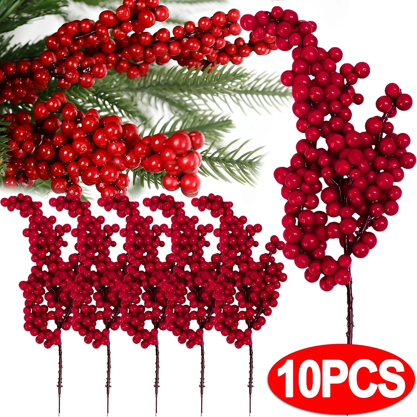 Artificial Red Berry Flowers Bouquet Fake Plant for Home Vase Decor Xmas Tree Ornaments New Year 2024 Party Christmas Decoration