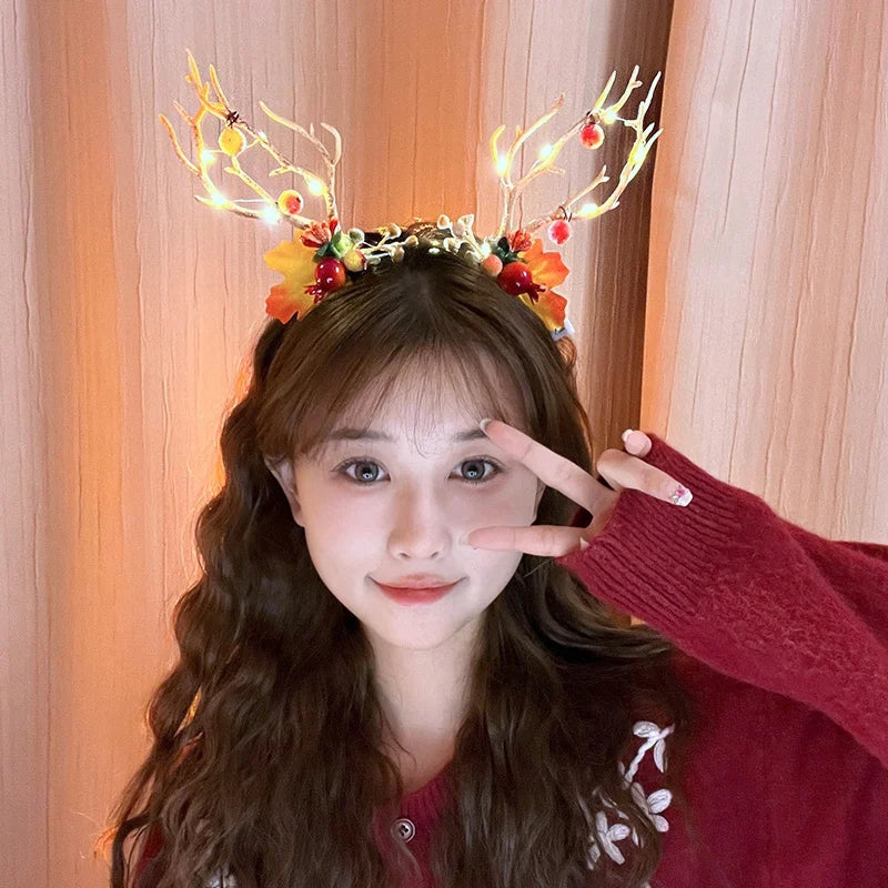 Christmas Hair Accessories Christmas Led Headbands Elk Antlers Glowing Headband 2025 New Year Party Decoration Photo Props 머리띠