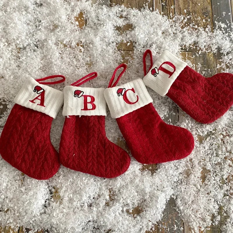 Letters Christmas Stocking New Knitting Christmas Tree Pendant Decorations For 2025 Xmas Gift Snowflake Alphabet Christmas Socks