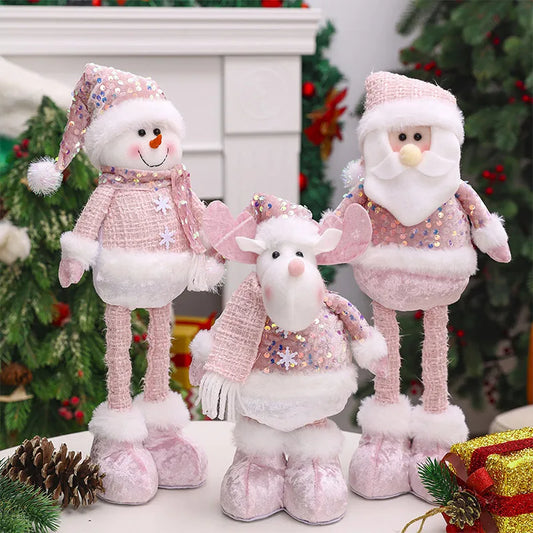 1pc- Christmas Decorations Pink Old Man Snowman Elk Telescopic Figure Window Bedroom Display Christmas Gifts