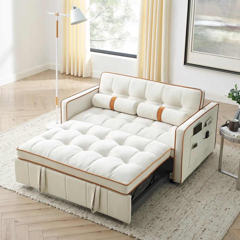 Modern Sofa Bed 2 Seater Loveseats Sofa Couch with side pockets, Adjsutable Backrest and Lumbar Pillows for Office Living Room