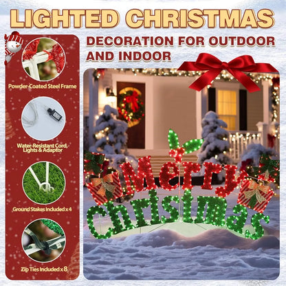 6FT Lighted Outdoor Christmas Decorations, Holiday Merry Christmas Sign with 456 LED Lights, 5-Meter Power Cord,