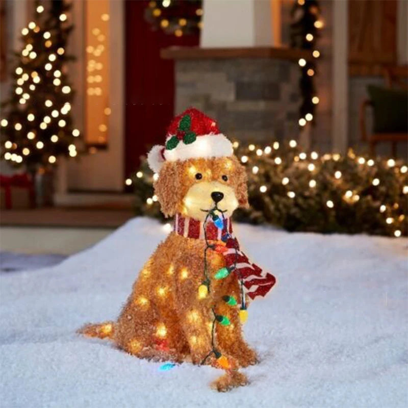 2024 Outdoor Christmas Decorations Yard Signs Acrylic Dog Garden Stake with Lights Garden Statues for Backyard Lawn Pathway