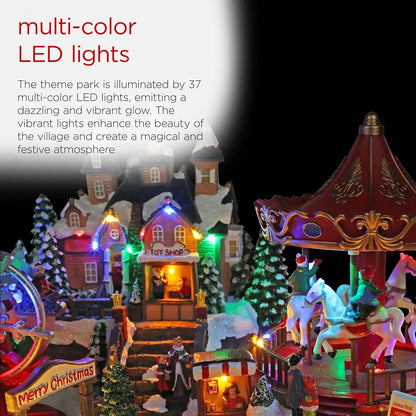 Animated Musical Christmas Theme Park Decor with 37 Multicolor LED Lights, 8 Holiday Songs, Moving Rides