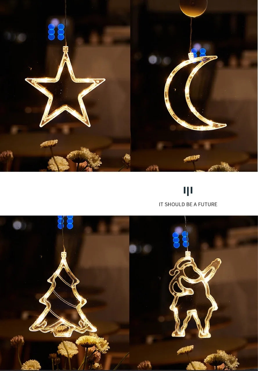 LED Sucker Light Christmas Decoration Light Santa Snowflake Elk Home Window Ornament Happy New Year Gift Navidad Natal 2022