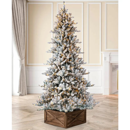 9ft Pre-Lit Snow Flocked Fir Artificial Christmas Tree, with 650 Warm White Lights,Christmas Tree