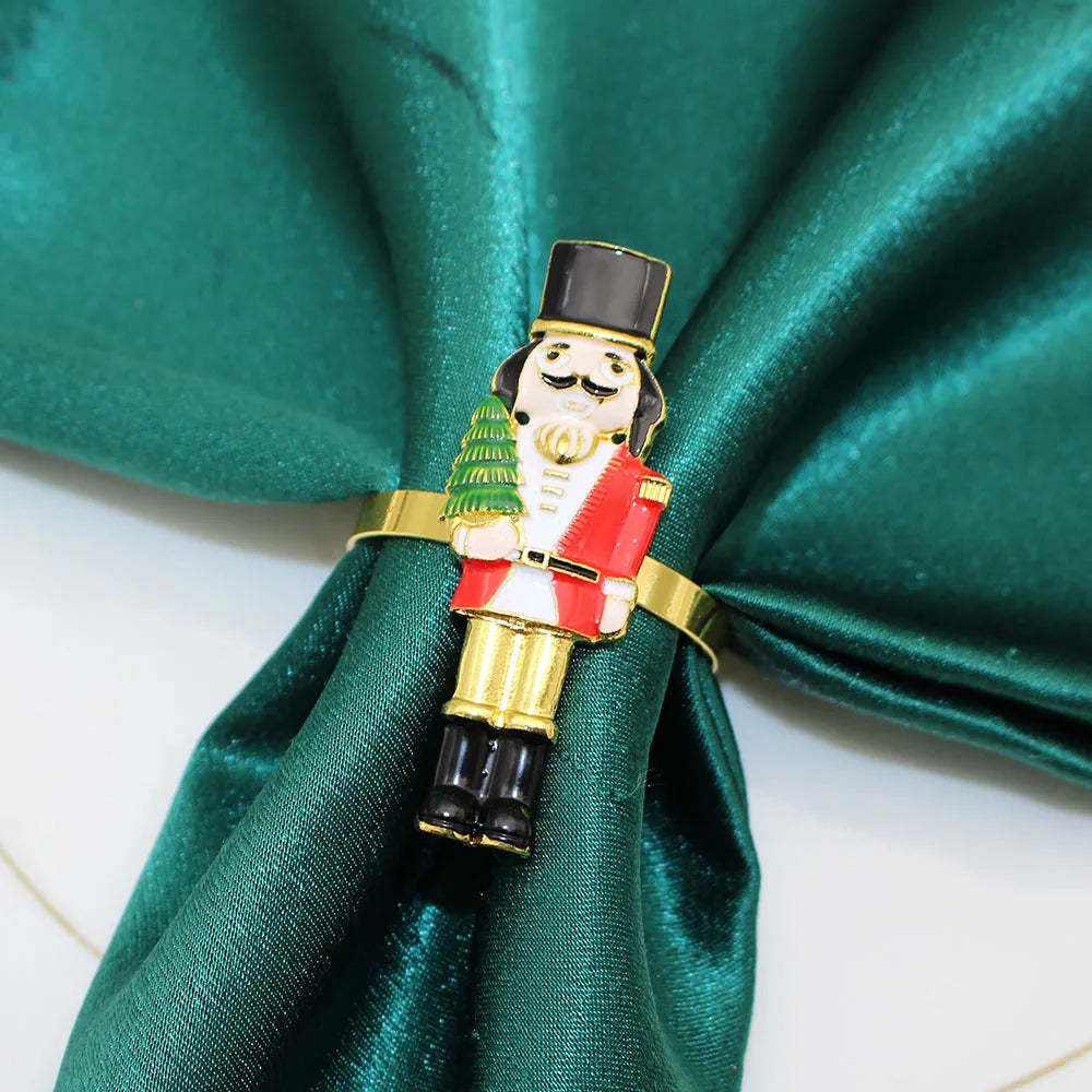 6Pcs Christmas Nutcracker Napkin Rings Cute Nutcracker Soldier Napkin Holder for Winter Holiday Christmas Party Table Decor