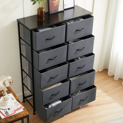 JHK Bedside Table For Bedroom With 10 Fabric Drawers Nightstand Storage Cabinet With Steel Frame Clothes Storage Display Cabinet