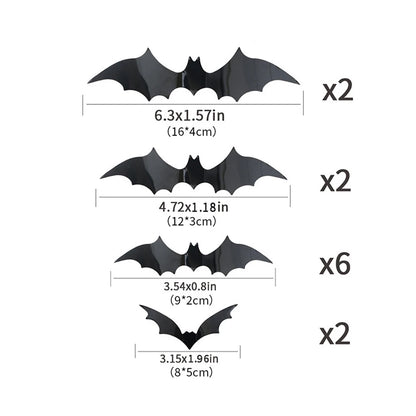 2023 Halloween Home Decoration 3D PVC Bats Wall Stickers Window Decor Yard Sign Outdoor Lawn Spooky Party Room Decor Supplies