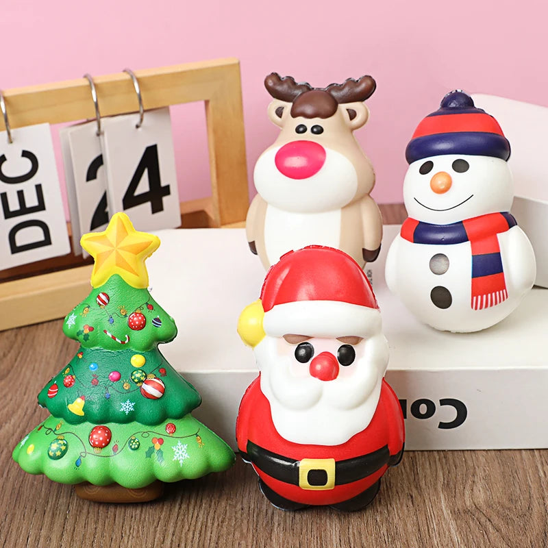 Christmas PU Squishy Anti Stress Reliever Toy Santa Claus Reindeer Snowman Sensory Slow Rebound Doll 2024 Xmas Party Decor Favor