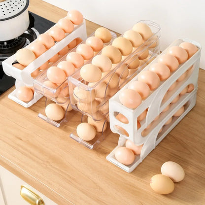 3 Layer / 4 Layer Automatic Egg Roller New Household Kitchen Dedicated Egg Roller Rack Space Saving Large Capacity Egg Organiser