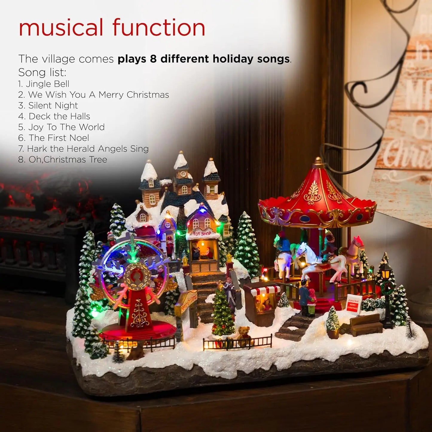 Animated Musical Christmas Theme Park Decor with 37 Multicolor LED Lights, 8 Holiday Songs, Moving Rides