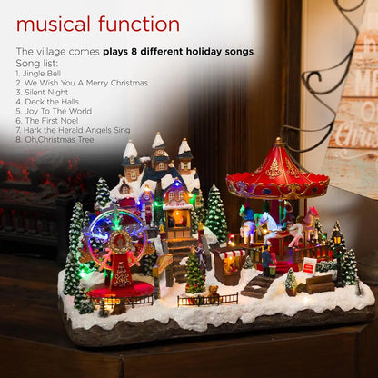 Animated Musical Christmas Theme Park Decor with 37 Multicolor LED Lights, 8 Holiday Songs, Moving Rides