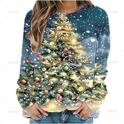 Harajuku 3D Funny Christmas Trees Printing Sweatshirts Reindeer Xmas Graphic Ugly Christmas Sweatshirts Mens Round Neck Hoodies