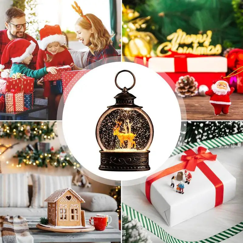 Christmas Lighted Snow Globe Lantern Xmas Elk Angel Lighted Water Glittering Lantern Ornament For Christmas Layout Decoration