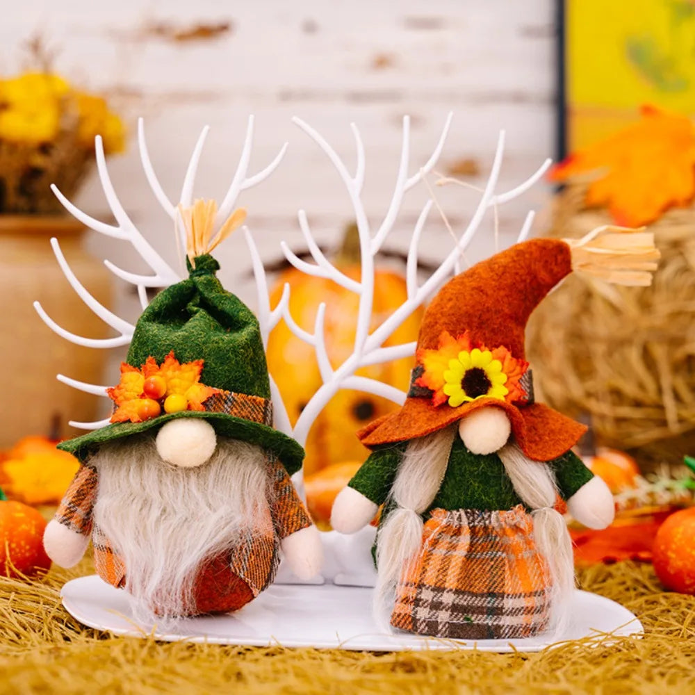 Fall Gnome Pumpkin Maple Sunflower Harvest Autumn Elf Dwarf Plush Faceless Dolls Ornaments for Home Christmas Thanksgiving Decor