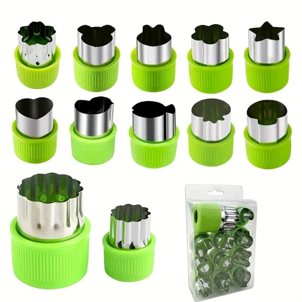 12pcs/set Vegetable Cutter Shapes Stainless Steel Cookie Cutters Fruit Stamps Cake Decorating Molds Salad Making Kitchen Tools