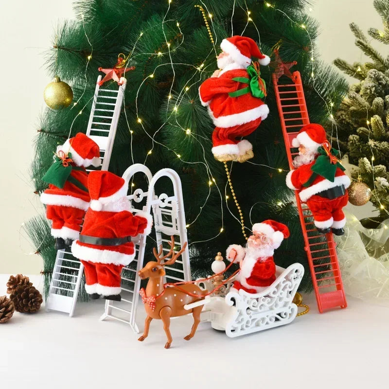 Christmas Decoration Electric Ladder Santa Claus Climbing Beads Santa Claus Children's Gift Mall Christmas Tree Decoration