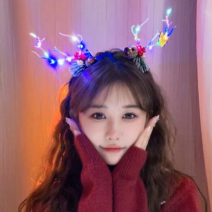 Christmas Hair Accessories Christmas Led Headbands Elk Antlers Glowing Headband 2025 New Year Party Decoration Photo Props 머리띠