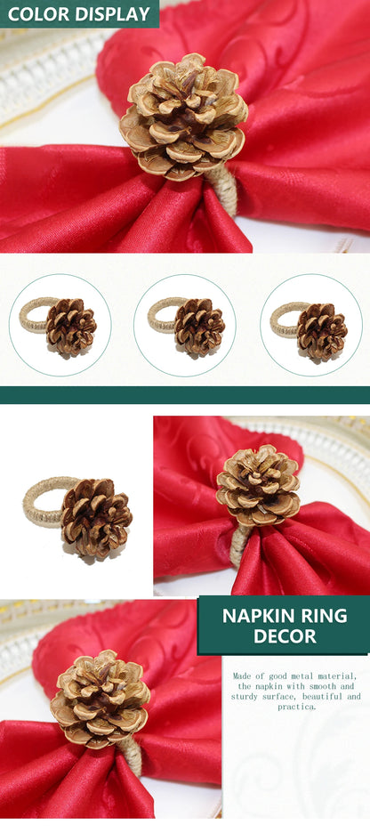 24Pcs Pine Cones Napkin Rings Christmas Handmade Napkin Holder for Thanksgiving Christmas Wedding Party Family Gathering Decor