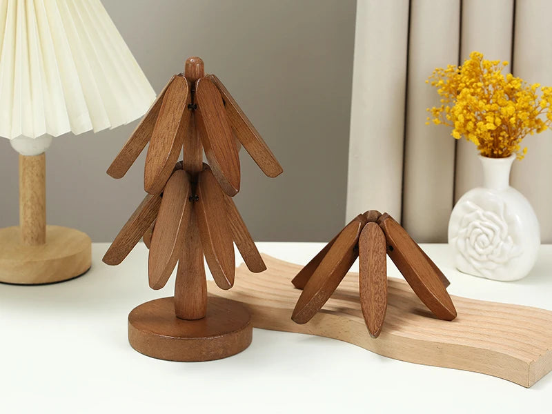 4PCS Tree Design Stand Wooden Trivets Decorative Anti Scald Heat Resistant Table Mat Coaster Wood Placemats Pot