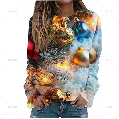 Harajuku 3D Funny Christmas Trees Printing Sweatshirts Reindeer Xmas Graphic Ugly Christmas Sweatshirts Mens Round Neck Hoodies