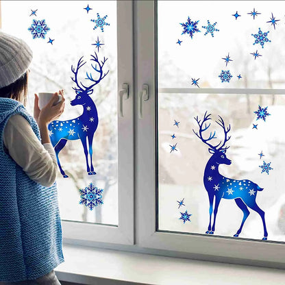 Christmas Blue Snowflake Stickers Blue Elk Snowflake Window Sticker New Year Glass Stickers Noel Stickers Merry Christmas Decor