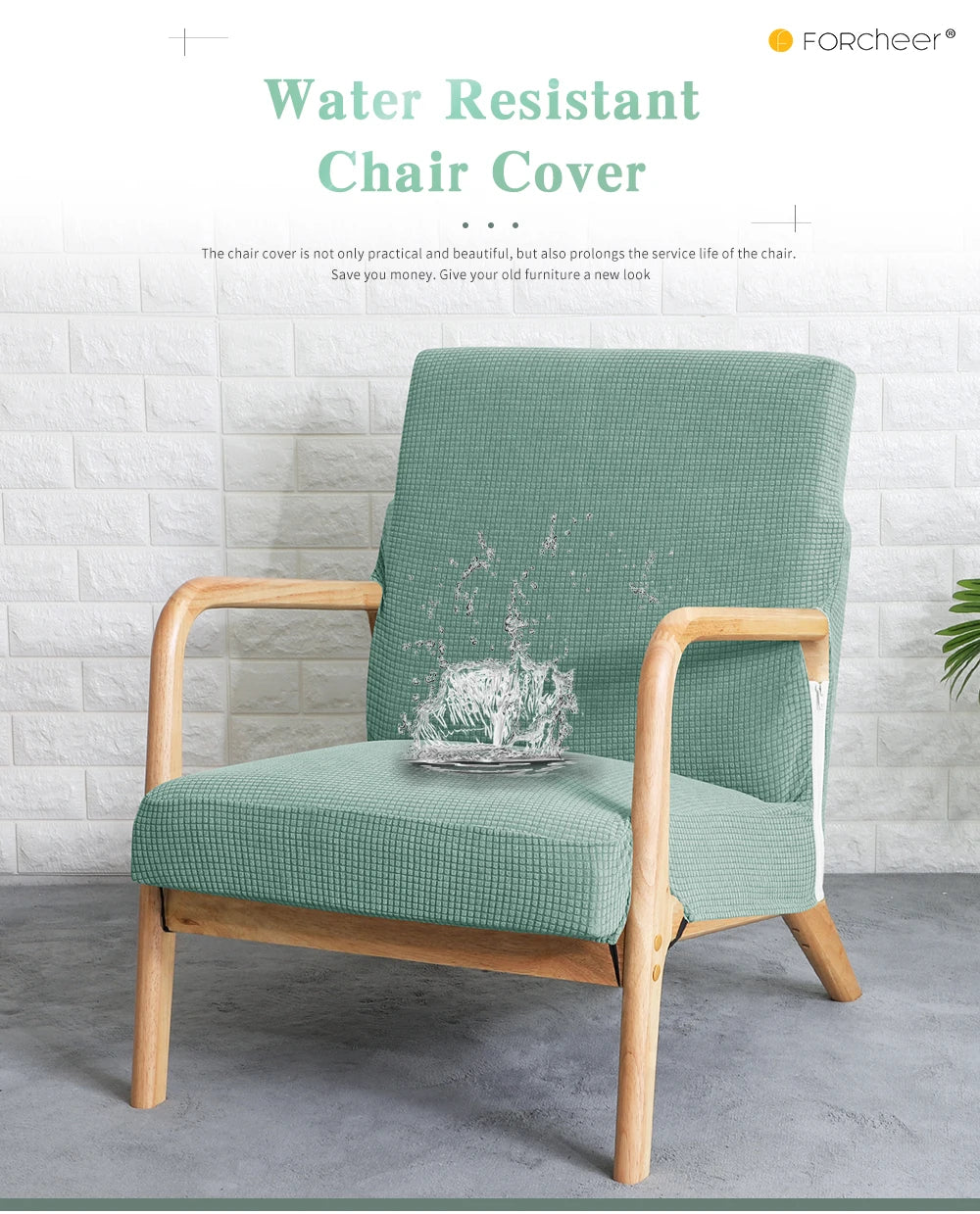 Jacquard Armchair Cover Water Resistant Solid Color Zipper Wood Chair Covers Slipcover Home Decor Stretch Furniture Cover