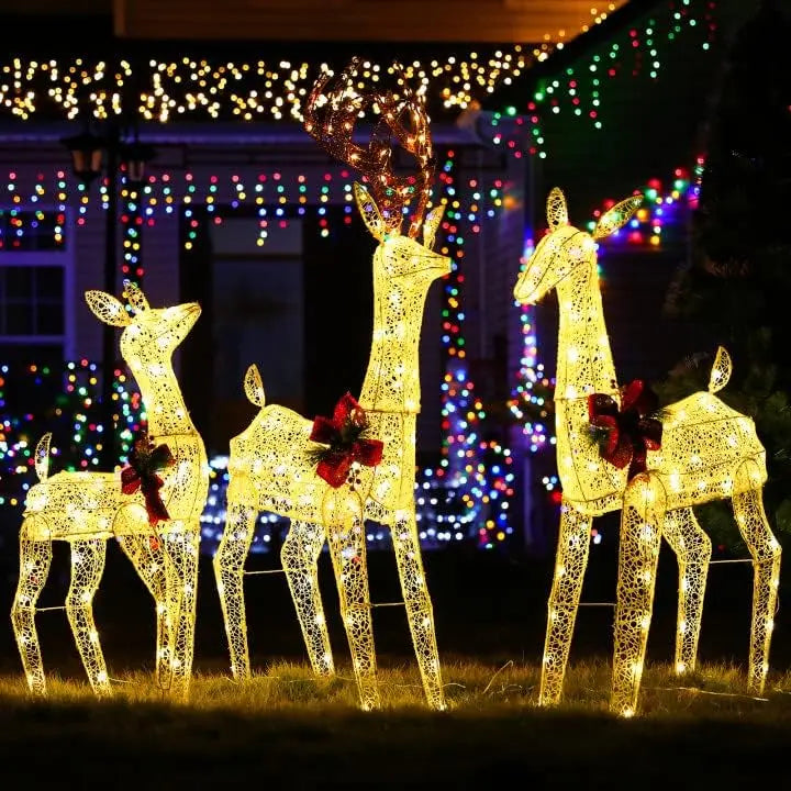 3-PCS Christmas Lighted Reindeer for Outdoor Yard Christmas Glowing Decoration with 230 LED Lights, Battery Box