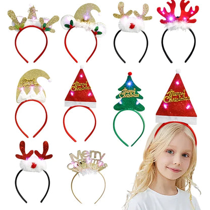 Christmas Hair Accessories Christmas Led Headbands Elk Antlers Glowing Headband 2025 New Year Party Decoration Photo Props 머리띠