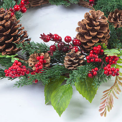 YeeNanee Christmas Decoration Wreaths for Front Door Handmade Cypress Leaf Red Berry Pine Wreath Xmas Home Wall Window Decor