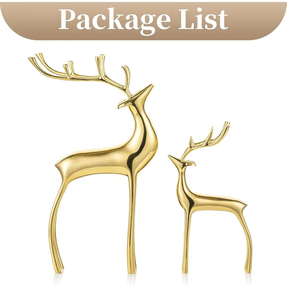 Reindeer Figurine Statues Deluxe Set of 2, Christmas Deer Pure Copper Heavy Reindeer Ornaments