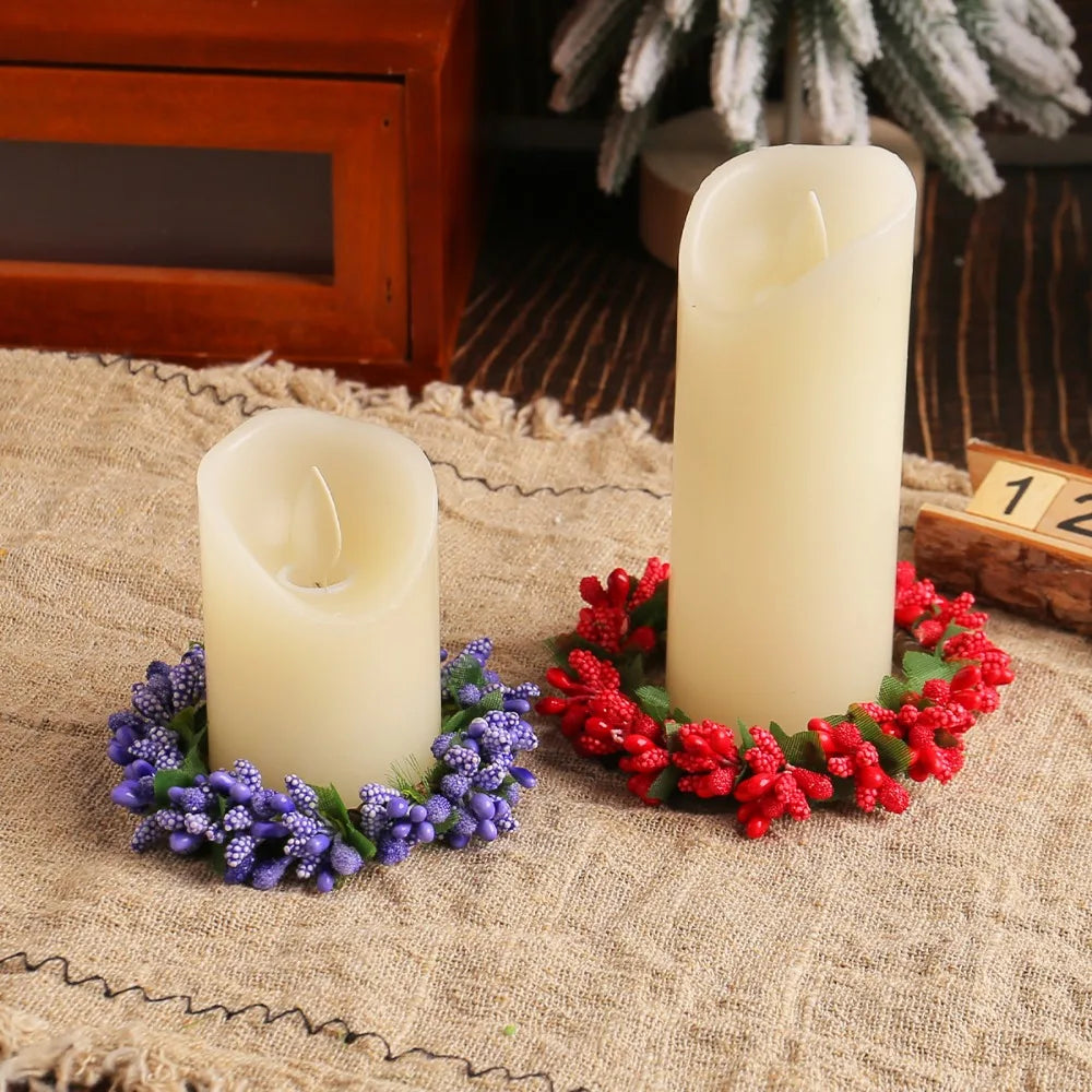 Christmas Artificial Candle Base Decorative Wreath Ring  Wreath Artificial Leather Wedding and Family Table PartyDecoration