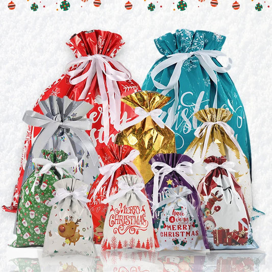 Christmas Gift Bags Large Capacity Merry Christmas Drawstring Gift Packaging Bags 2025 Navidad Party Candy Cookie Wrap Pouch