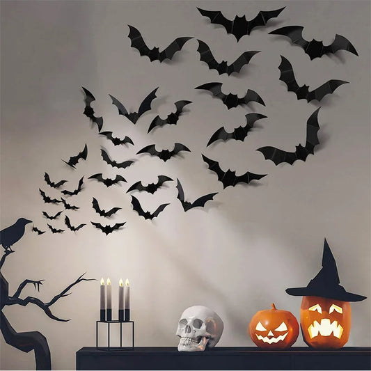 2023 Halloween Home Decoration 3D PVC Bats Wall Stickers Window Decor Yard Sign Outdoor Lawn Spooky Party Room Decor Supplies