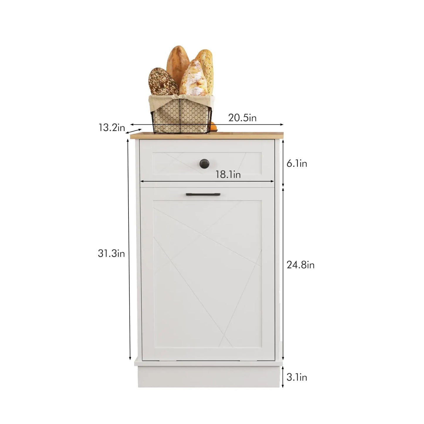 Kitchen Island Counter Trash Cabinet Wood White Trash Can Freestanding Tilt Out Trash Bin Holder for Kitchen Dining Room