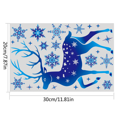 Christmas Blue Snowflake Stickers Blue Elk Snowflake Window Sticker New Year Glass Stickers Noel Stickers Merry Christmas Decor