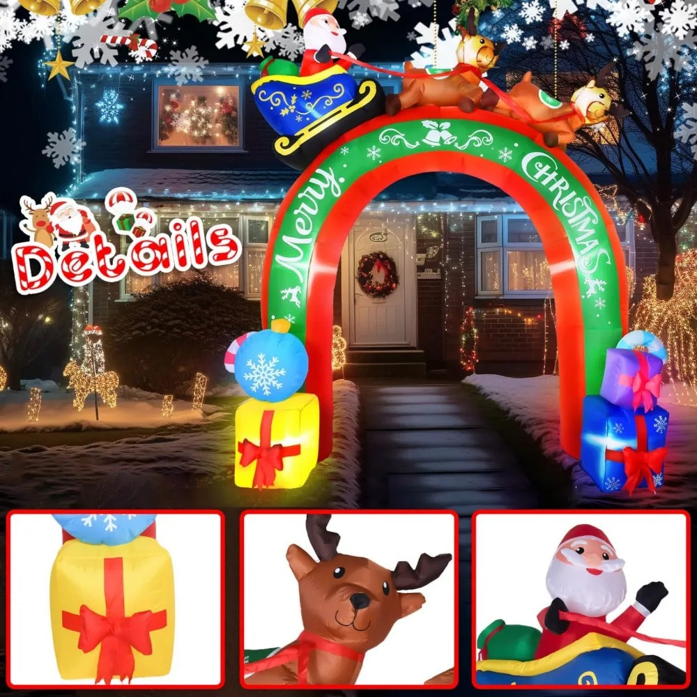 10 FT Christmas Inflatable Archway Santa Claus on Sleigh with Reindeers Christmas Blow Up Yard Decorations with LED Lights